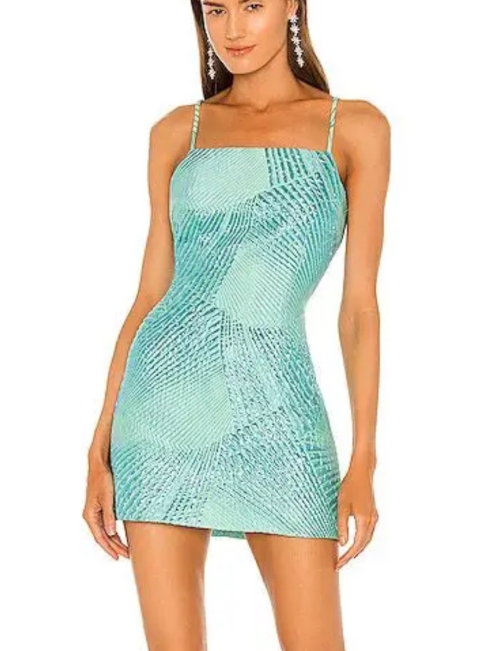 The Bar Aqua Textured Bodycon Spaghetti Strap Mini Dress